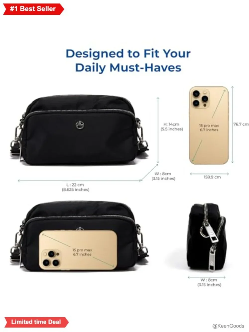 Nylon Crossbody Sling Bag Adjustable Strap Travel Everyday Purse